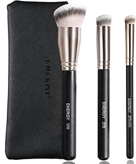 ENERGY Makeup Brushes Foundation Brushes for Liquid Makeup Professional Kabuki Foundation Brush Concealer Brush Under Eye Nose Contour Brush for Liquid Cream Powder Blending Buffing with Travel Case