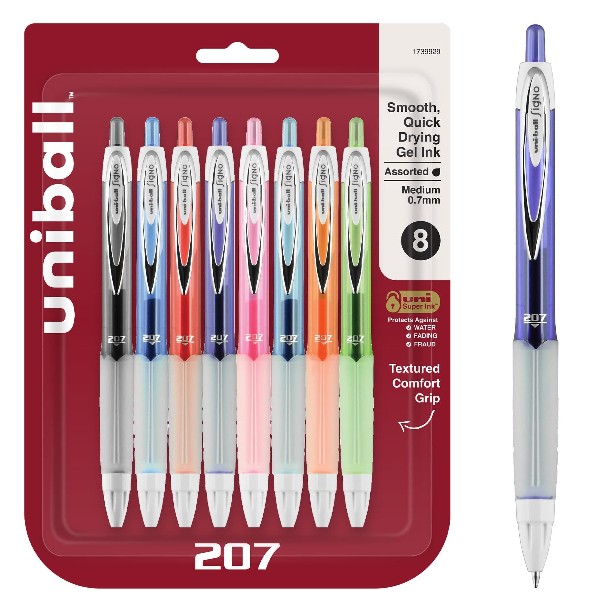 207 Retractable Gel Pens Medium Point, 0.7mm, Assorted, 8 Pack