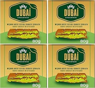 Dubai Chocolate Bar with Kadayif and Pistachio Cream 80g Dubai Kunefe knafeh Chocolate Small Gifts for Snack Treats Kids Family & Friend (Pack of 4)