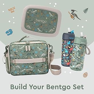 Bentgo Bentgo® Kids Lunch Bag - Durable, Double Insulated, Water-Resistant Fabric, Interior & Exterior Zippered Pockets, Water Bottle Holder - Ideal for Children 3+ (Dino Fossils)