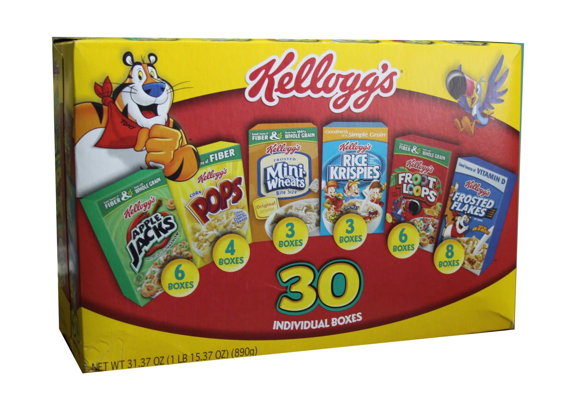 Kellogg's Cereal Jumbo Assortment Pack, 32.7 oz, 30 Mini Boxes