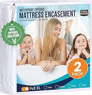 Utopia Bedding Mattress Protector Zippered Full XL Size (Pack of 2), 100% Waterproof Bed Bug and Dust Mite Proof Mattress Encasement, Absorbent 6 Sided Mattress Cover