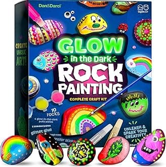 Dan&Darci Kids Rock Painting Kit - Glow in The Dark - Easter Gifts Arts & Crafts for Boys and Girls Ages 6-12 - Craft Activities Kits - Creative Art Toys for 6, 7, 8, 9, 10, 11 & 12 Year Old Kid