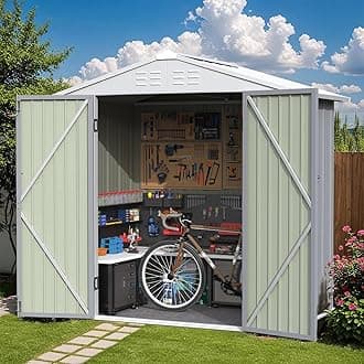 Greesum 6×4 FT Outdoor Storage Shed, Metal Storaged Sheds Without Floor, Tool Sheds with Lockable Doors and Slooping Roof for Garden, Patio, Backyard, Gray