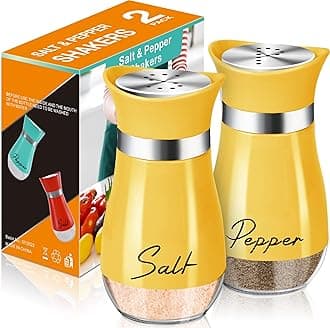 Arrozon Salt and Pepper Shakers Set,4 oz Glass Bottom Salt Pepper Shaker with Stainless Steel Lid for Kitchen Cooking Table, RV, Camp,BBQ Refillable Design (Green)