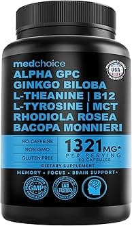 11-in-1 Nootropic Brain Supplements: Memory & Focus Supplement with Ginkgo Biloba, L Theanine, Bioperine, & Alpha GPC Choline - 1321mg, 60ct - Stimulant Free, Vegan - Focus Brain Support (1 pack)