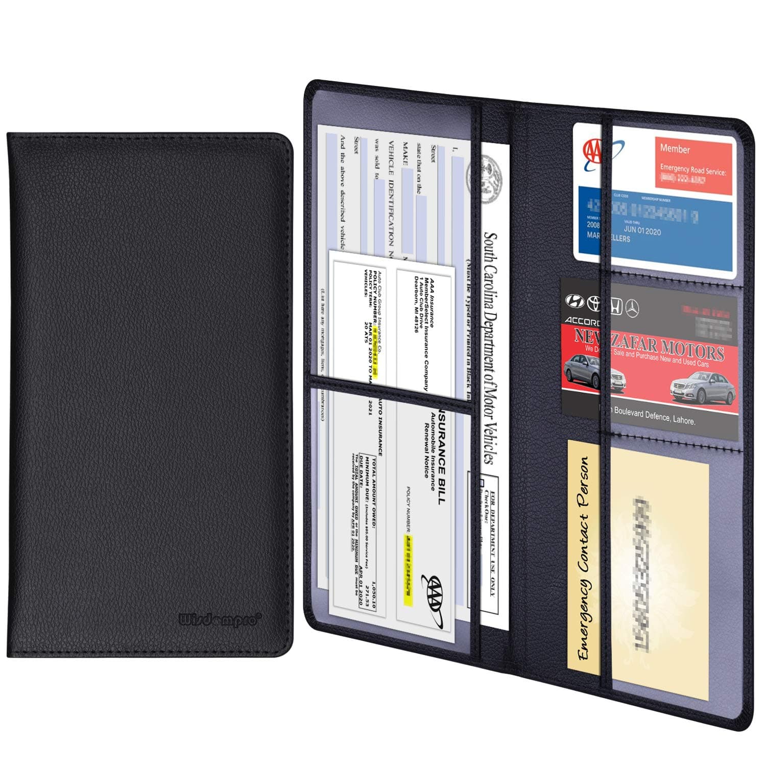 Wisdompro Car Document Holder Organiser, PU Leather Vehicle Insurance and Registration Holders Wallet Case for ID Card, Driving Licence, Key Contact Information Cards