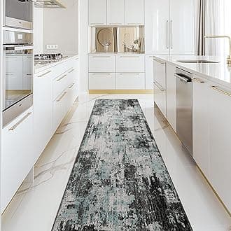 Washable Area Rugs 2'x10' Non-Slip Modern Abstract Soft for Living Room Entryway Bedroom, Print Pattern, Blue Black Teal