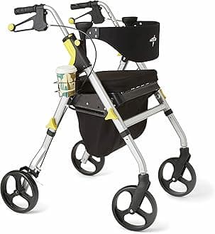 Premium Empower Rollator Walker with Seat, Folding Rolling Walker with 8-inch Wheels, Silver