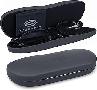 Eye Glass Case - Thin and Slim Hard Shell Glasses Case for Eyeglasses - Stainless Steel Shell with Vegan Leather for a Modern Professional Look - Hard Glasses Case, Matte Black, S-M