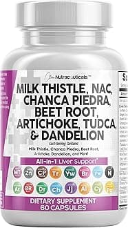 Clean Nutraceuticals Milk Thistle NAC Chanca Piedra Beet Root Artichoke Astragalus Dandelion Root - Liver Cleanse Detox & Repair Supplement Plus TUDCA Choline & Ginger - 1Pack