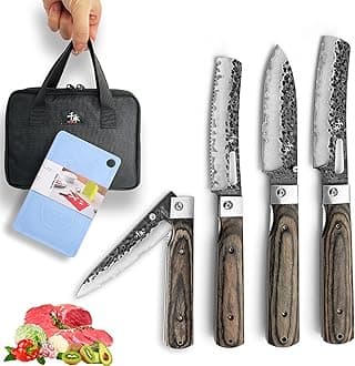 SENBON Forged 440A Stainless Steel Gift Packaging 4-piece Set Sharp Pocket Folding Chef Knife Universal Peeling Knife Bread Set Natural Olive Handle Portable Kitchen Knife