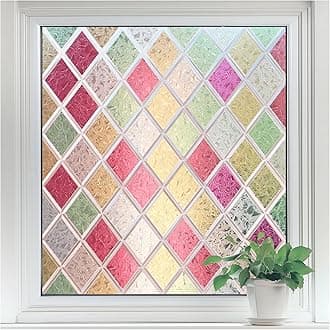 rabbitgoo Window Privacy Film, Stained Glass Window Film Decorative, Frosted Glass Privacy Covering Vinyl, Non-Adhesive Static Cling Tint Sun Blocking for Home Door, Multicolor, 17.5" x 118.1"