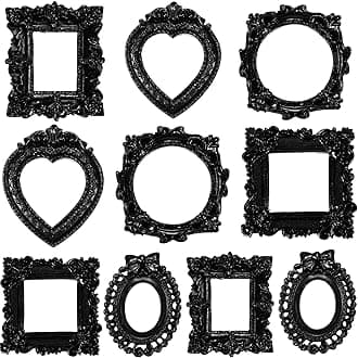 Vicenpal 10 Pcs Vintage Resin Picture Frame Antique Photo Resin Frame Mini Resin Jewelry Display Frame Photography Photo Frame DIY Small Photo Frame for Photo Home Decoration (Black)