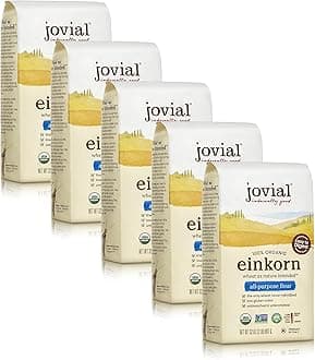 Jovial Organic Einkorn Unbleached All Purpose Flour - Bread Baking Flour for Sourdough, High Protein, Non-GMO, Organic Pizza & Pasta, European Italian, Glyphosate Free - 32 Oz, 5 Pack