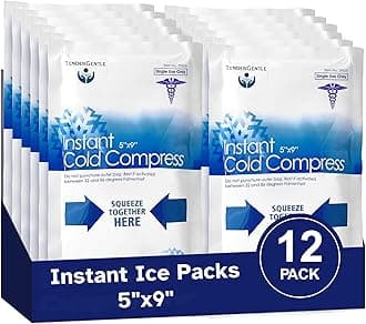 Instant Ice Packs for Injuries (5" x 9") - 12 Pack of Disposable Cold Compress Ice Packs for Sprains, Strains, Contusions, Minor Burns, Toothaches, and More