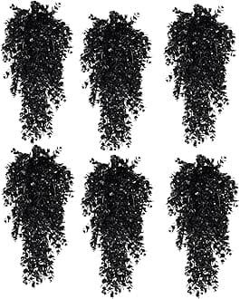 RECUTMS 6 Pack Artificial Plants Artificial Hanging Plants Faux Eucalyptus Leaf Greenery Fake Hanging Eucalyptus Plant for Wall House Room Patio Indoor Outdoor Home Shelf Office Decor (1-Black 6)
