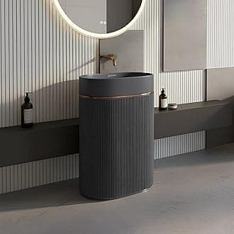 Plantex Pedestal Matt Wash Basin/Acrylic Resin & Quartz Free Standing Wash Basin/Oval Basin for Bathroom/Home/Office - (10047, Grey)