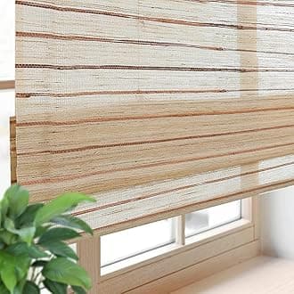FACIMI Cordless Blackout Bamboo Roman Blinds, Roll-Up Natural Woven Shades with 6" H Valance, Custom Light Filtering Bamboo Shades for Windows, Doors, Patio Door, Porch, Line Strip