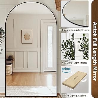 Antok Full Length Mirror, 44"x82" Oversized Floor Mirror, Arched Full Body Mirror with Stand Large Floor Standing Mirror, Hanging Mounted Mirror for Bedroom, Living Room Cloakroom, Black