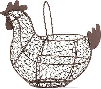 Tag 11.5 inch Farmhouse Rustic Vintage Chicken Wire Egg Basket With Handle For Egg Holder Fruit And Kitchen Living Room Home Rooster Decor Decoration Collecting And Countertop Storing Eggs Brown