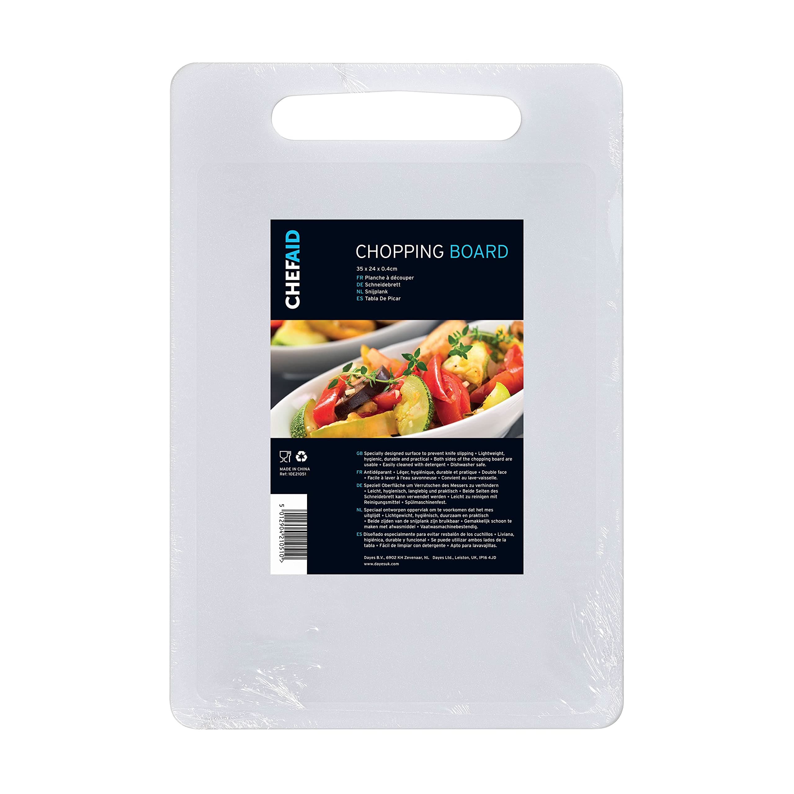 Chef Aid White Poly Chopping Board, Multipurpose Anti-Slip Surface, Easy Clean and Dishwasher Safe with Handle, 35 x 24cm, Other Colour Options Available.
