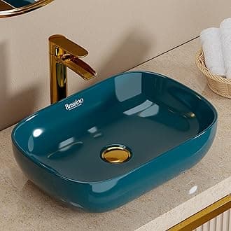 BASSINO 18x13x5.5 Inches Ceramic Counter Top Wash Basin/10 Years Glazing Warranty/Teal-Blue Basin for Bathroom/Rectangular Shape Tabletop Washbasin for Restaurant/Dining Hall/Living Room(Glossy)
