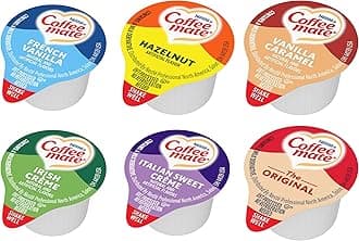 Nestle Coffee mate Liquid Creamer Singles Variety Pack, Original, French Vanilla, Hazelnut, Irish Crème, Italian Sweet Crème, Vanilla Caramel, 6 flavors x 30 ct, 180/Box