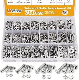 weideer 750PCS Nuts and Bolts Assortment Kit,Stainless Steel Machine Screws, #6-32 #8-32 #10-24 #1/4-20Phillips Flat Head Screws Assorted with Nuts, Bolts,Washers