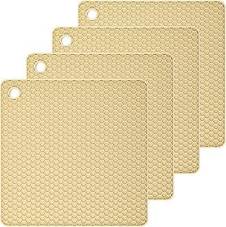 Smithcraft Silicone Pot Mat for Countertop Trivet Pads Heat Resistant Table Placemats 4 Pack,Size:7.5x7.5 Inch, Shape:Square (Beige)