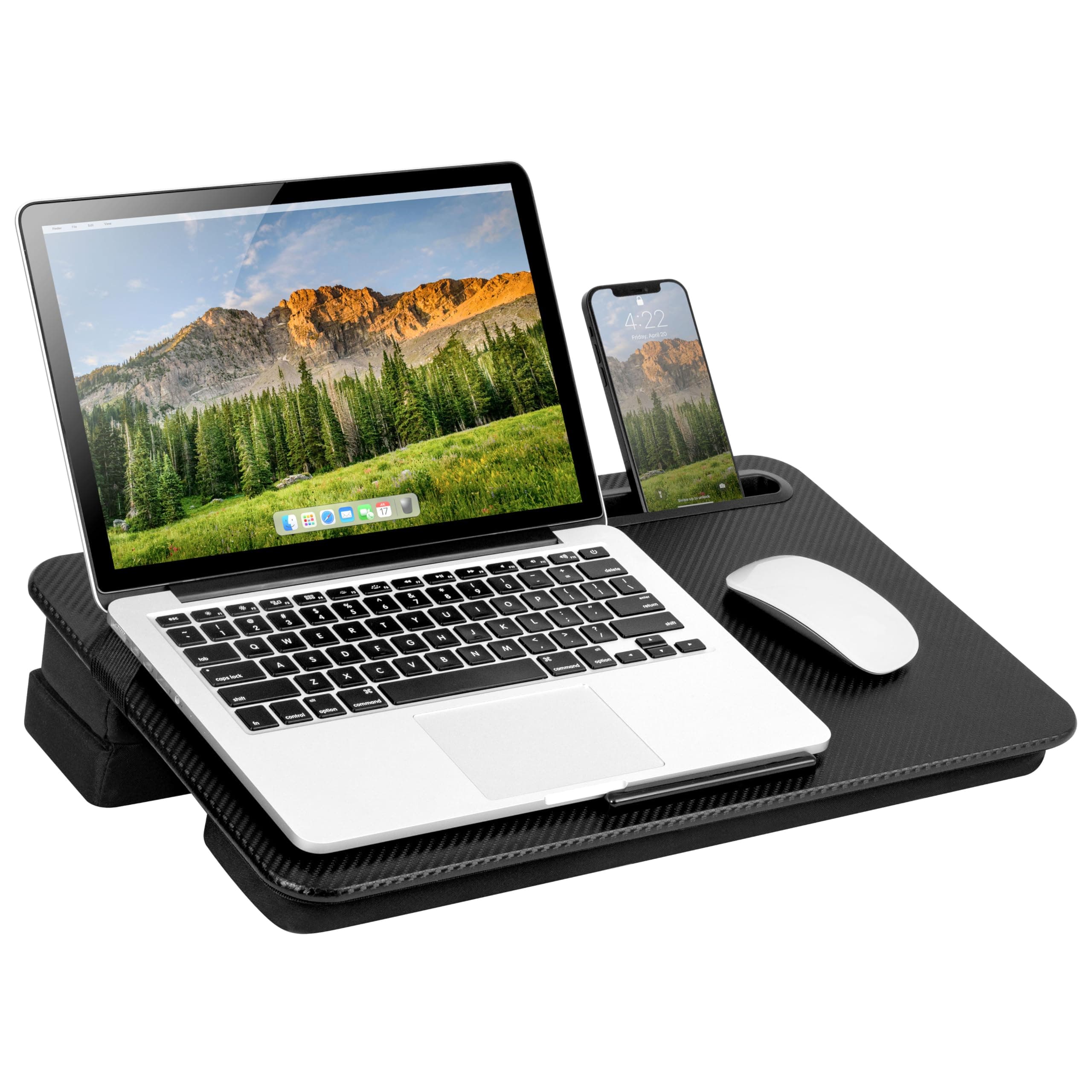 LAPGEAR Elevation Lap Desk with Device Ledge, Phone Holder, and Booster Cushion - Black Carbon - Fits up to 15.6 Inch Laptops - Style No. 87978