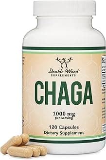 Double Wood Supplements Chaga Mushrooms Capsules 120 Count (1,000mg per Serving) High in Polysaccharides, Beta Glucans, and Terpenoids - Grown and Made in The USA, Vegan Safe, Organic