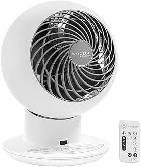 IRIS USA WOOZOO Air Circulator Fan with Remote, Oscillating, 5 Speeds, 82ft Max Air Distance, Adjustable Tilt, Quiet Motor, Small Fan for Bedroom, Office, Dorm, White
