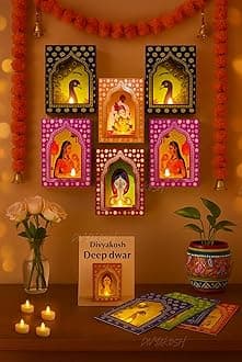 Divyakosh Paper Deep Dwar (Pack of 6) with LED Candles | Jharokha Style Home Décor Item, Ganpati Diwali Decor, Pooja/VaraMahalaxmi Decoration | Wall Decor, Stairs Decoration, Easy DIY Craft |