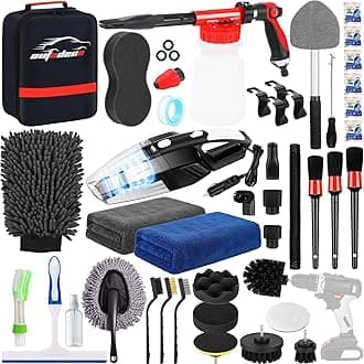 AUTODECO 40Pcs Car Wash Detailing Kit Cleaning Kits with Foam Gun Sprayer Vacuum with Long Cord Drill Brush Large Wash Mitt Towels Complete Interior Exterior Car Washing Supply Set Black