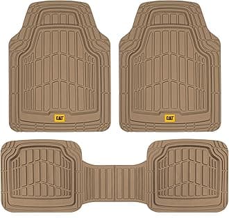 Cat® ToughRide Heavy-Duty 3 Piece Rubber All Season Floor Mats for Car Truck Van SUV, Beige - Premium Trim to Fit Car Floor Mat, All Weather Deep Dish Automotive Floor Mats, Total Dirt Protection