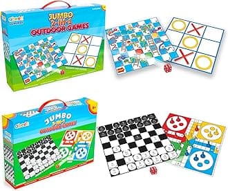 abeec Jumbo Outdoor Games Bundle – 5-in-1 Giant Garden Games for Kids – Includes Snakes and Ladders, Noughts and Crosses, Chess, Draughts, and Ludo – Fun Lawn Games for Family and Children