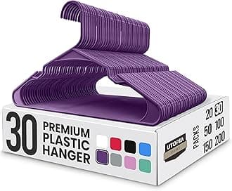 Plastic Hangers 30 Pack - Perfect Space Saving Clothes Hanger - Durable and Strong - Perfect Closet Organizers with Shoulder Grooves (Purple)