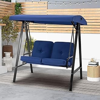 AECOJOY Outdoor Patio Swing Chair for Adults, 2-Seat Porch Swings with Adjustable Canopy, Outside Swing Bench with Removable Cushion, Suitable for Backyard, Garden, Yard, Poolside, Balcony (Blue)