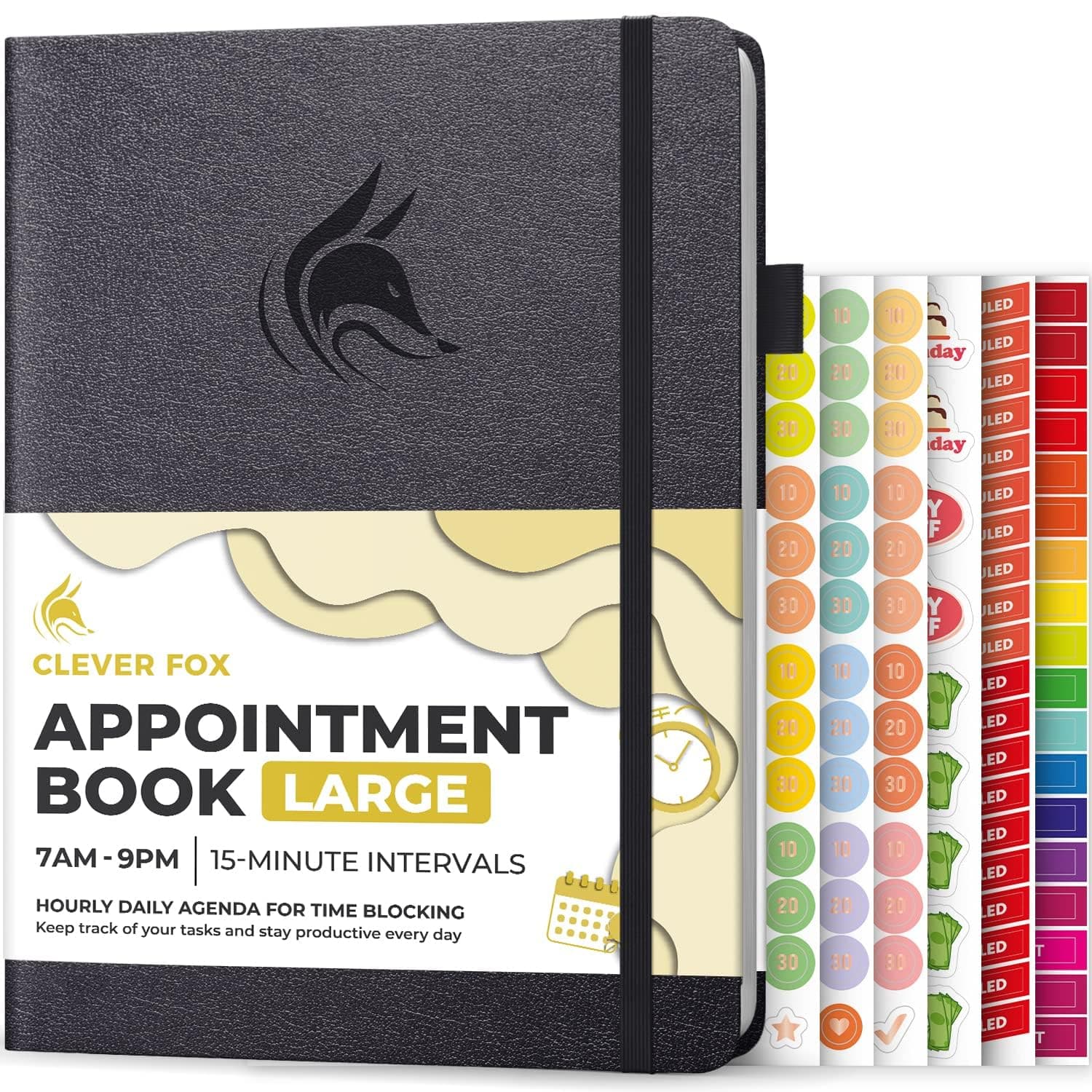 Appointment Book – Hourly Schedule Planner with 15-Minute Increments – Time Box Planner for Daily Work & To-Dos – Weekly & Monthly Spreads, Undated, Hardcover, A4 size, (Silver Black)