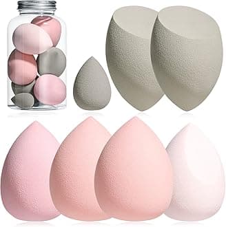 Makeup Sponge Set BS-MALL Blender Sponges 7 Pcs for Liquid, Cream, and Powder, Multi-colored with 1 Mini Makeup Sponge Pink (F-PinkGrey)
