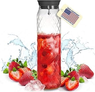 Glass Pitcher - 1.2 Liters / 41 oz, Borosilicate Glass - Water Carafe with Lid - for Hot/Cold Beverages - Milk Jug - Iced Tea Pitcher - Juice Server - by PJC-Kitchen