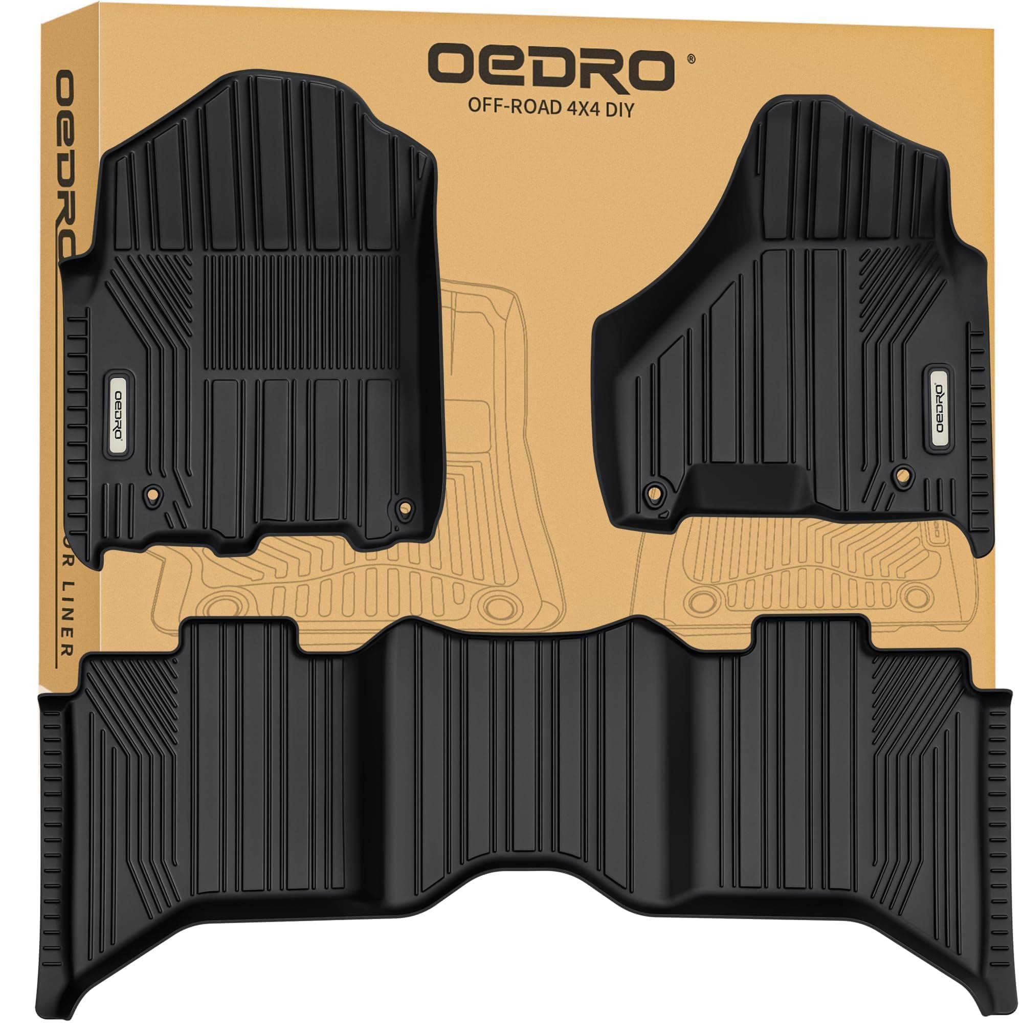 OEDRO Upgraded Floor Mats Fit for 2012-2018 Dodge Ram 1500/2500/3500 Crew Cab, 2019-2024 Dodge Ram 1500 Classic Crew Cab, TPE All-Weather, 1st and 2nd Row: Full Set Liners, Black