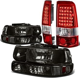 Auto Dynasty Compatible with Chevy Silverado GMT800 4pc Pair of Smoked Lens Amber Corner Headlight + Chrome Red Lens LED Tail Light