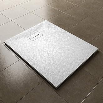 ELEGANT 1000 x 700mm Slip-Resistance Shower Base Slate Effect Square Shower Enclosure Tray with Waste and Resin Cover Grate