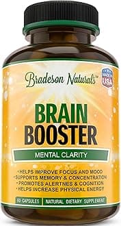 Brain Booster Supplement for Focus, Memory, Clarity, and Energy. Nootropics Booster. Unlock Your Full Potential - 60 Capsules Made in USA