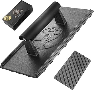 3lb Cast Iron Grill Press, Heavy Duty Smash Burger Press for Griddle Heat Resistant Handle, Burger Smasher, Hamburger Press, Grill Press for Griddle, Bacon Press Meat Press, BBQ Grill Accessories