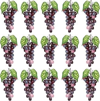 Fake Grapes Artificial Fruit Mini Grapes Clusters for Home House Kitchen Party Wedding Decor (15, Purple)