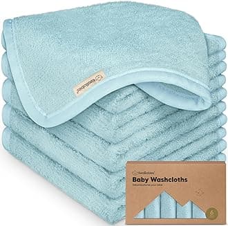 6-Pack Organic Baby Washcloths - Soft Viscose From Bamboo, Face Towel for Newborn, Kids - Bath Towels for Washing Face (Sky)