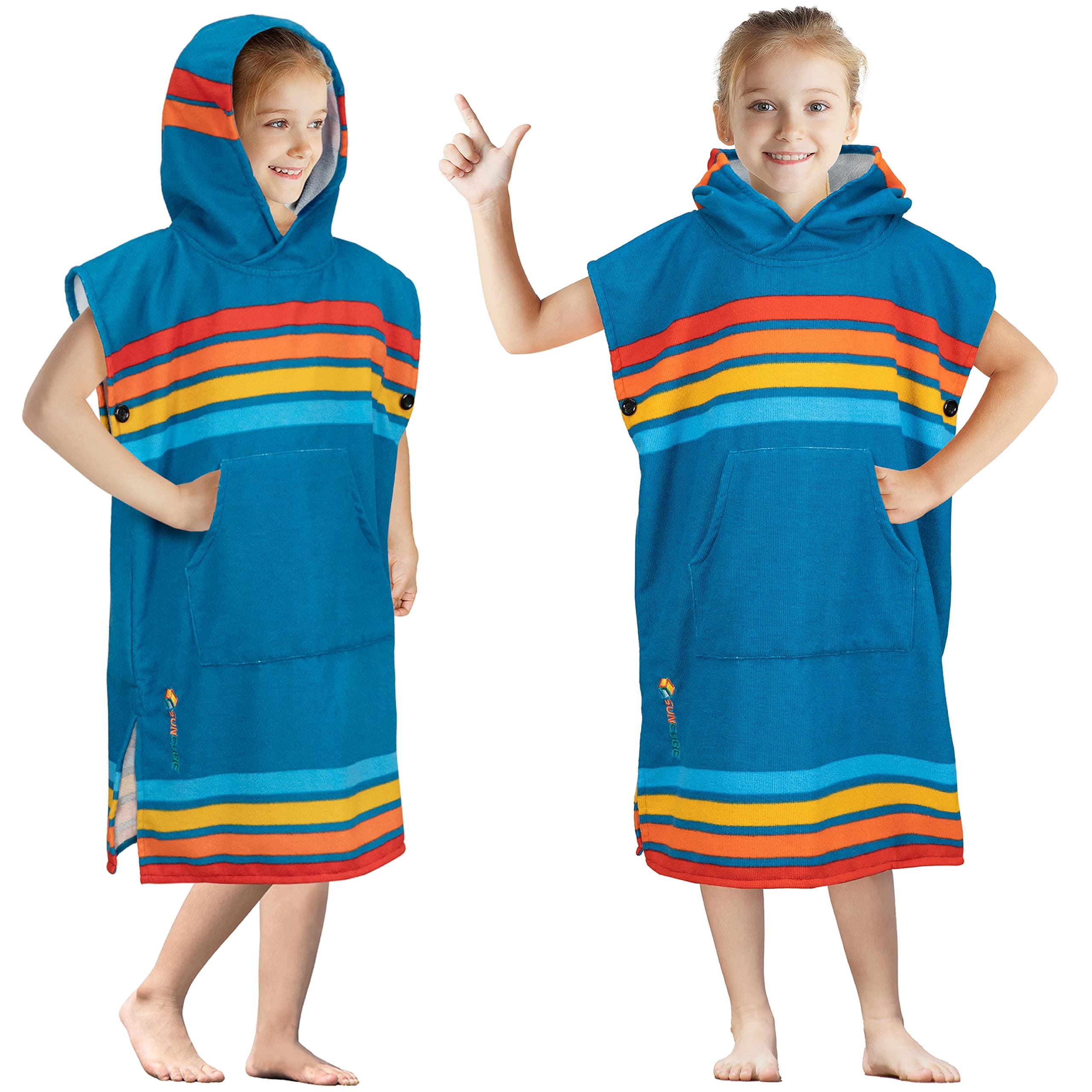 SUN CUBE Kids Changing Robe Surf Poncho | Quick Dry Microfiber Beach Swim Changing Towel with Hood Kids Boys Girls 3-8 Years